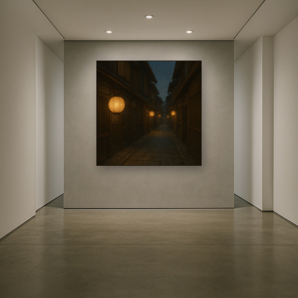 Old Kyoto Gion Alley in Soft Lantern Light Oil Painting - View 5