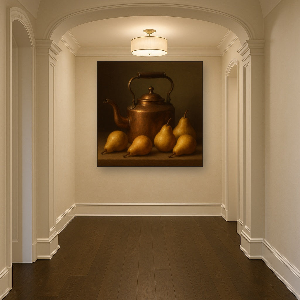 Antique Copper Kettle & Orchard Pears No. 10 Oil Painting - View 5