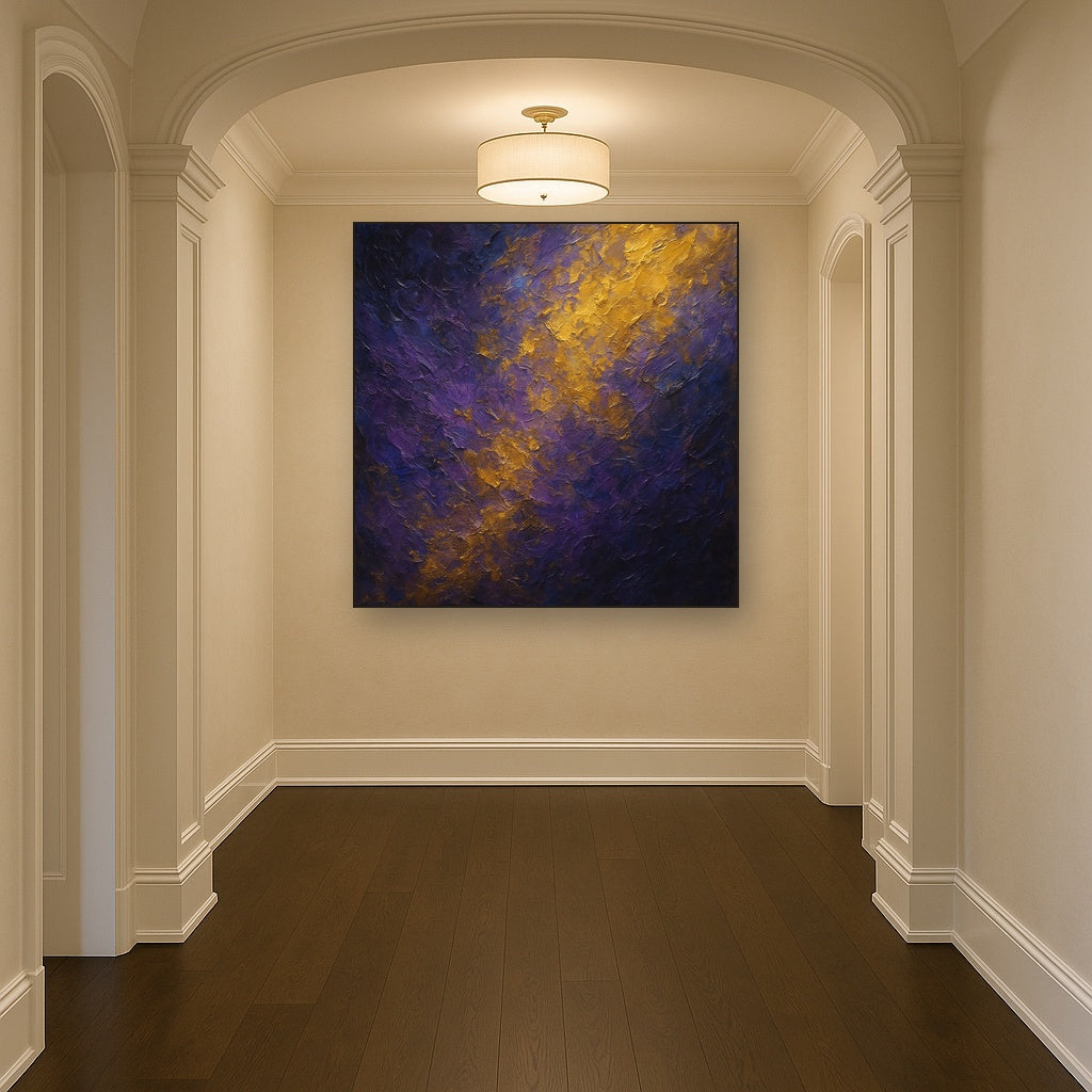 Amethyst Shadow & Celestial Gold Oil Painting - Styled in Entryway Hallway
