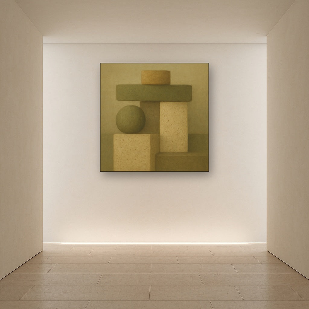 Muted Olive & Sandstone Geometric Balance No. 9 Oil Painting - View 5