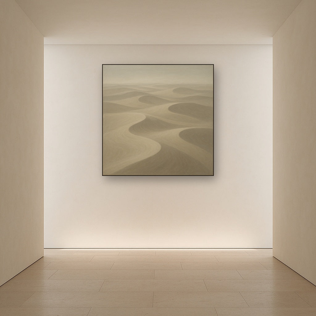 Monochrome Sand Dune Contours & Pale Slate No. 20 Oil Painting Staged in Bright Entryway and Hallway Gallery Wall, Hand Painted Fine Art on Linen