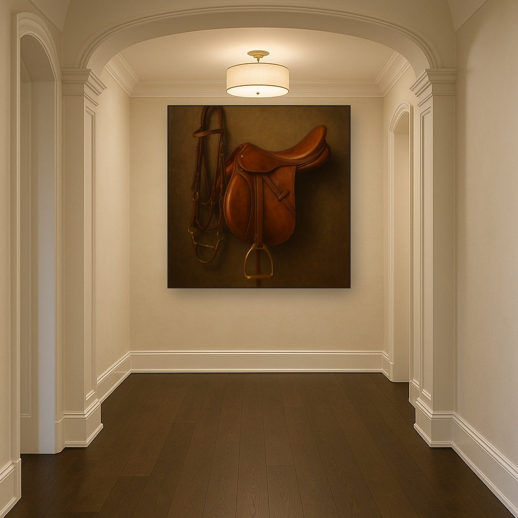 Vintage Bridle & Polished Leather Saddle No. 14 Oil Painting - View 5