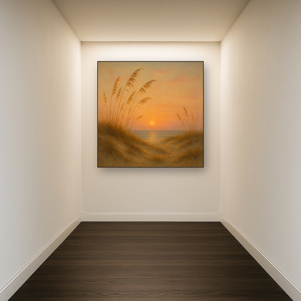 Sea Oats on Rolling Coastal Dunes at Sunset No. 17 Oil Painting - View 5