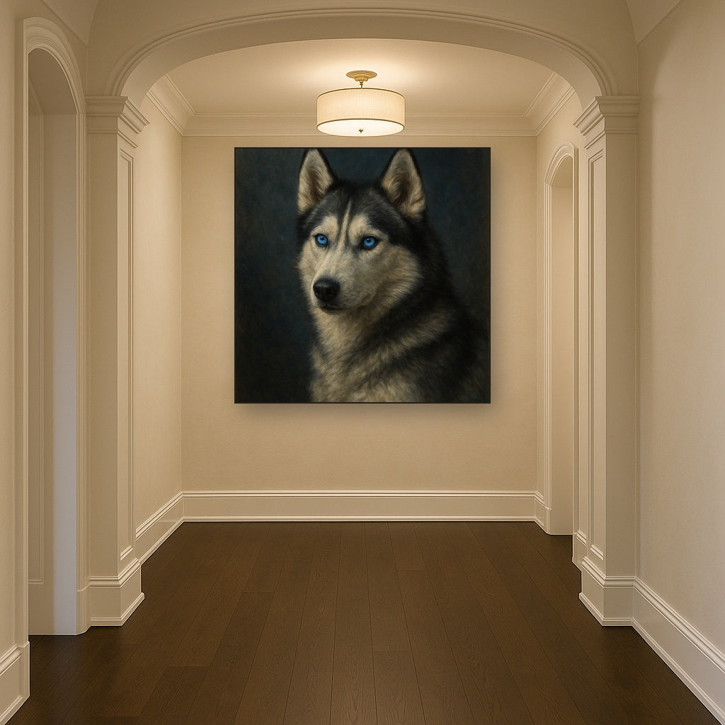 Siberian Husky with Luminous Ice Blue Eyes No. 12 Fine Art Oil Painting - View 5