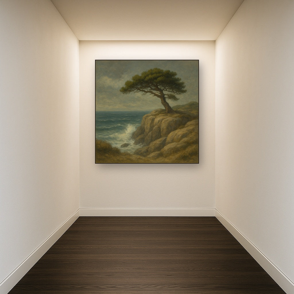 Wild Coastal Pine on Stormy Granite Cliff No. 15 Oil Painting - View 5