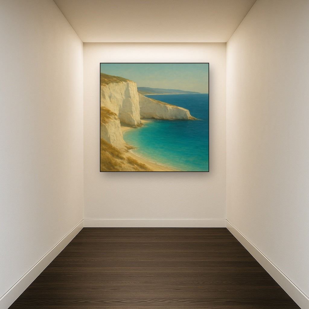 Mediterranean White Cliffs & Turquoise Cove No. 8 Oil Painting - View 5