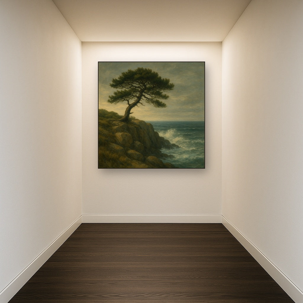 Wild Coastal Pine on Stormy Granite Cliff No. 4 Oil Painting - View 5