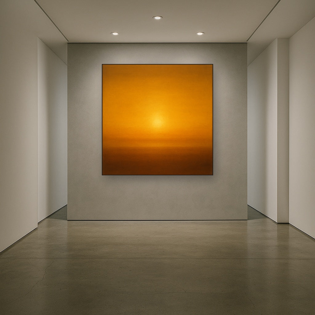 Warm Amber & Raw Sienna Sunset Meditation No. 4 Oil Painting Staged in Bright Entryway and Hallway Gallery Wall, Hand Painted Fine Art on Linen