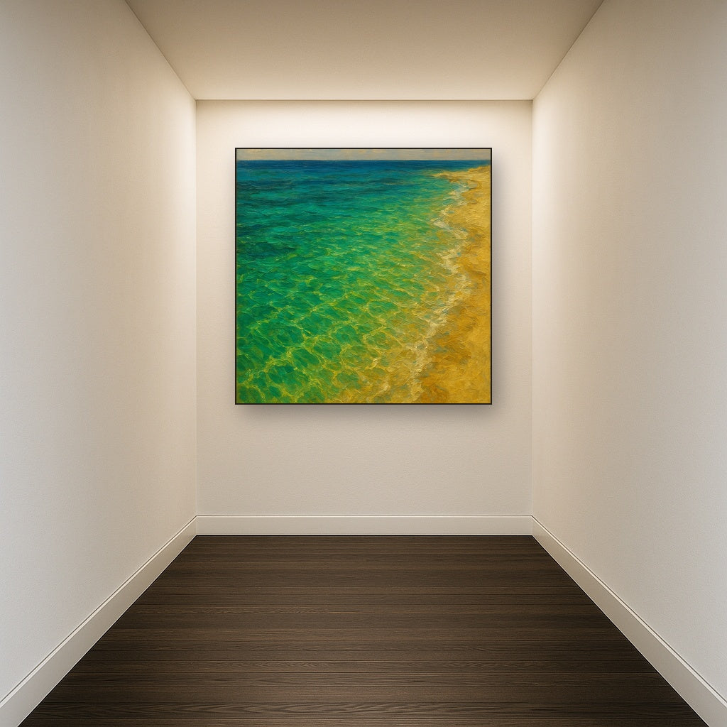 Sunlit Emerald Shallows Coastal Oil Painting - View 5