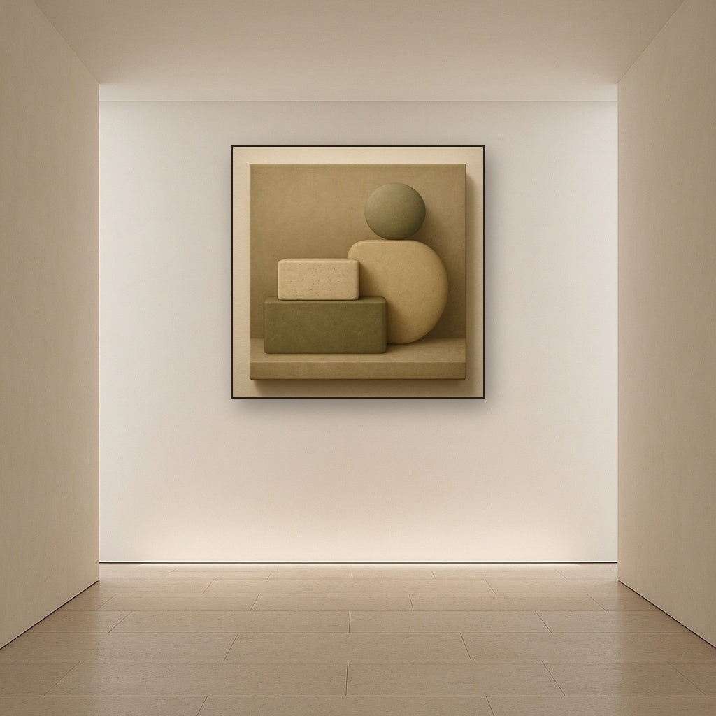 Muted Olive & Sandstone Geometric Balance No. 21 Oil Painting - View 5