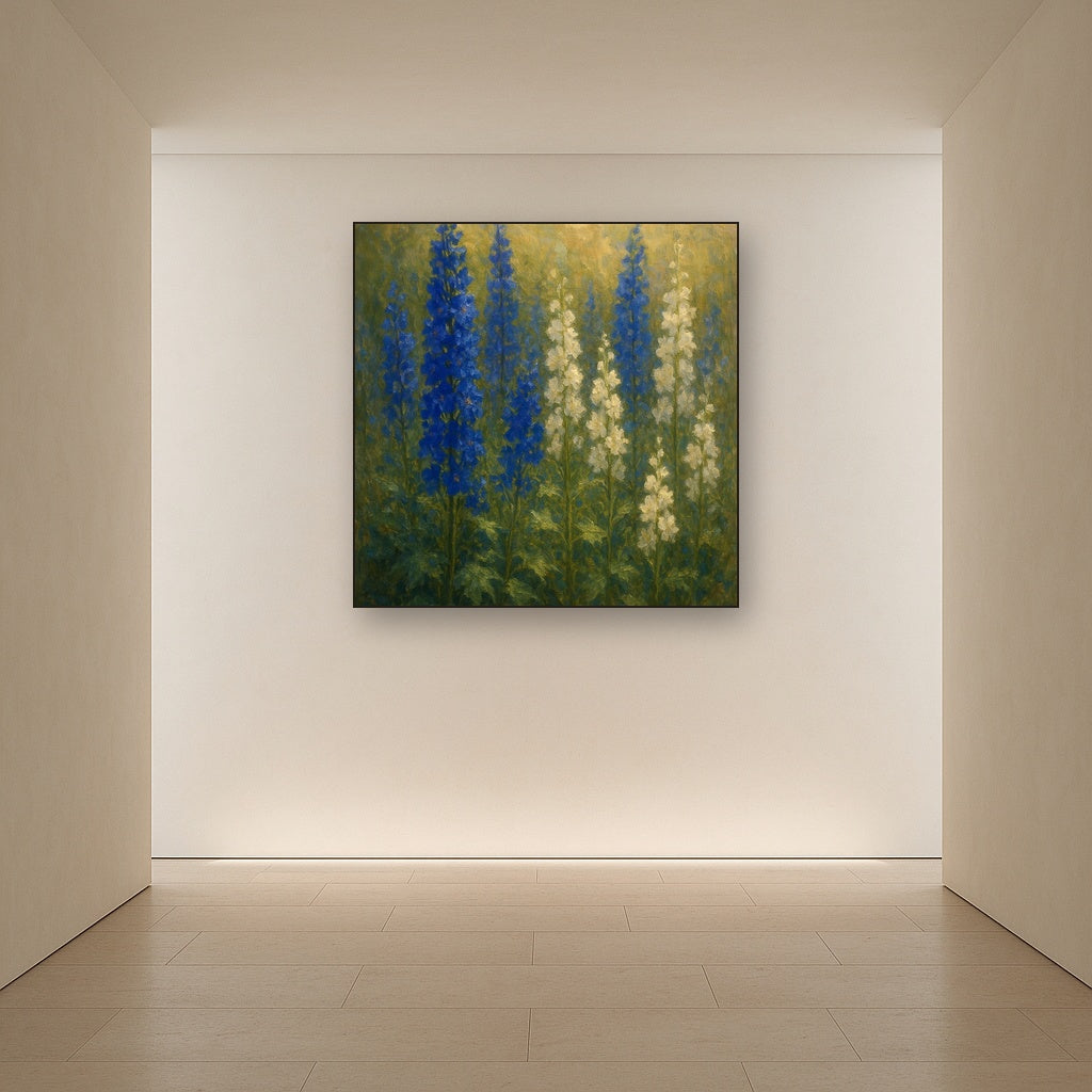 Wild Blue Delphiniums & White Larkspur Garden No. 11 Fine Art Oil Painting - View 5