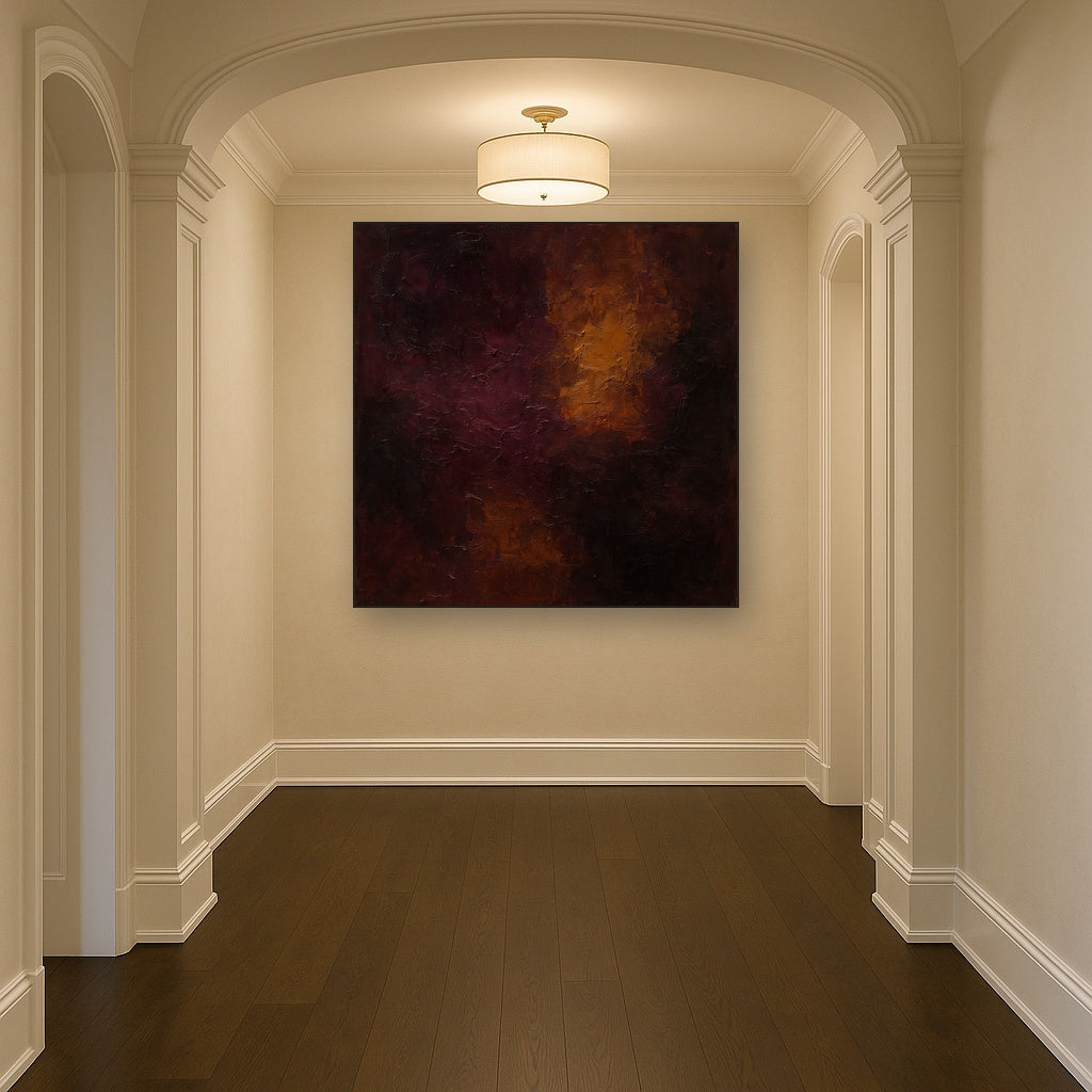 Rich Burgundy Plum & Velvet Amber No. 5 Oil Painting - Styled in Entryway Hallway