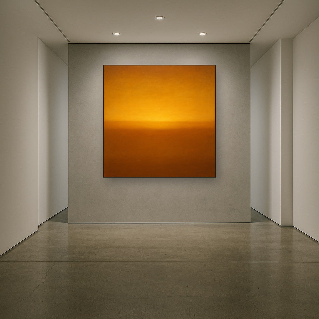 Warm Amber & Raw Sienna Sunset Meditation No. 10 Oil Painting Staged in Bright Entryway and Hallway Gallery Wall, Hand Painted Fine Art on Linen