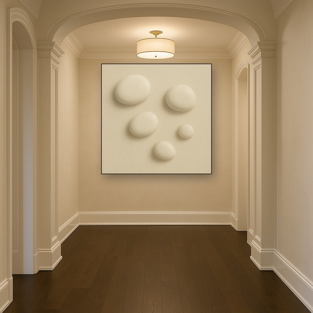 Organic Pebble Relief in White No. 6 - Modern Fine Art Oil Painting - View 5