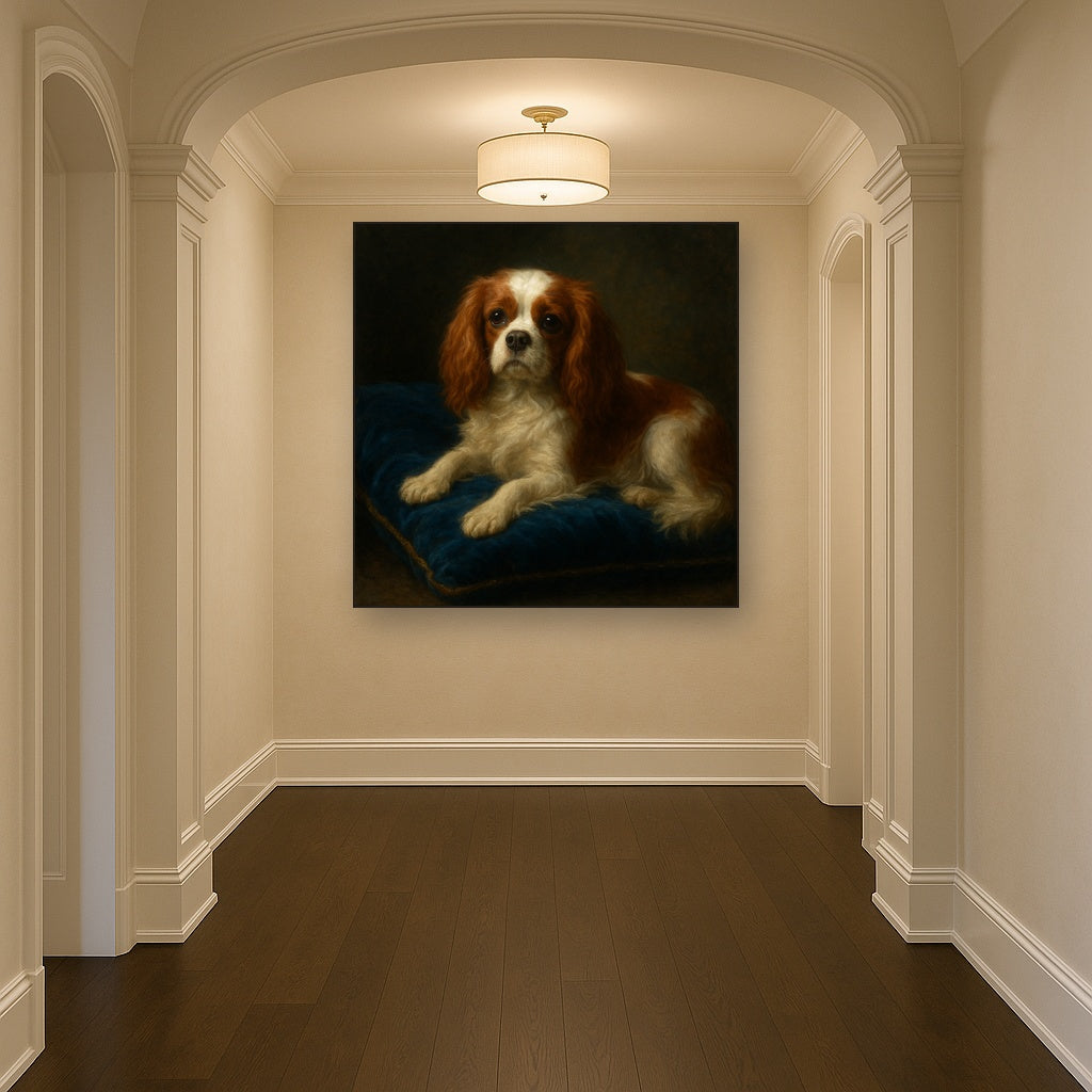Cavalier King Charles Spaniel on Velvet Cushion No. 8 Fine Art Oil Painting - View 5
