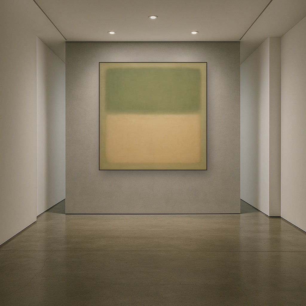 Sage Olive & Pale Sandstone Minimalist Harmony No. 2 Oil Painting Staged in Bright Entryway and Hallway Gallery Wall, Hand Painted Fine Art on Linen