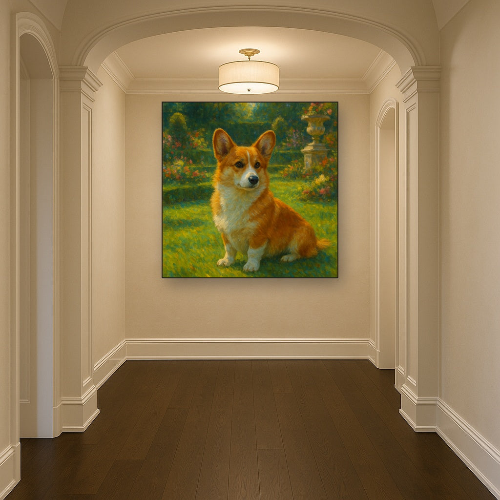 Pembroke Welsh Corgi in Royal English Garden No. 8 Fine Art Oil Painting - View 5