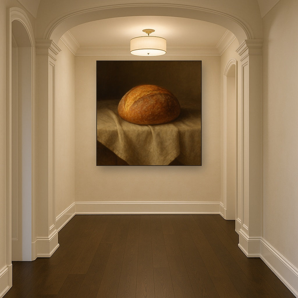 Artisan Sourdough Boule & Linen Drapery No. 9 Oil Painting - View 5