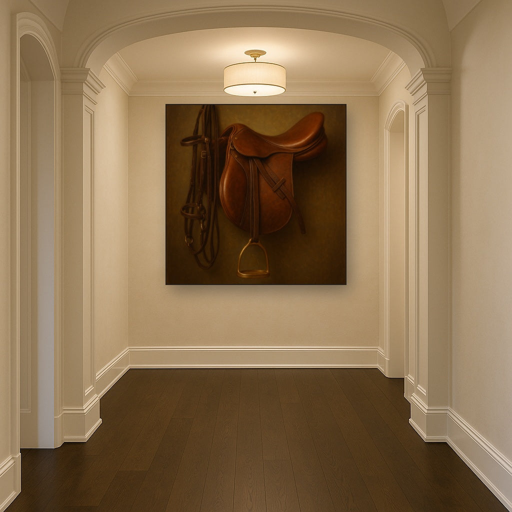 Vintage Bridle & Polished Leather Saddle No. 15 Oil Painting - View 5