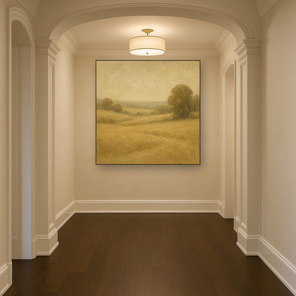 Earthy Linen Plaster Countryside Calm No. 4 Oil Painting - Styled in Entryway Hallway