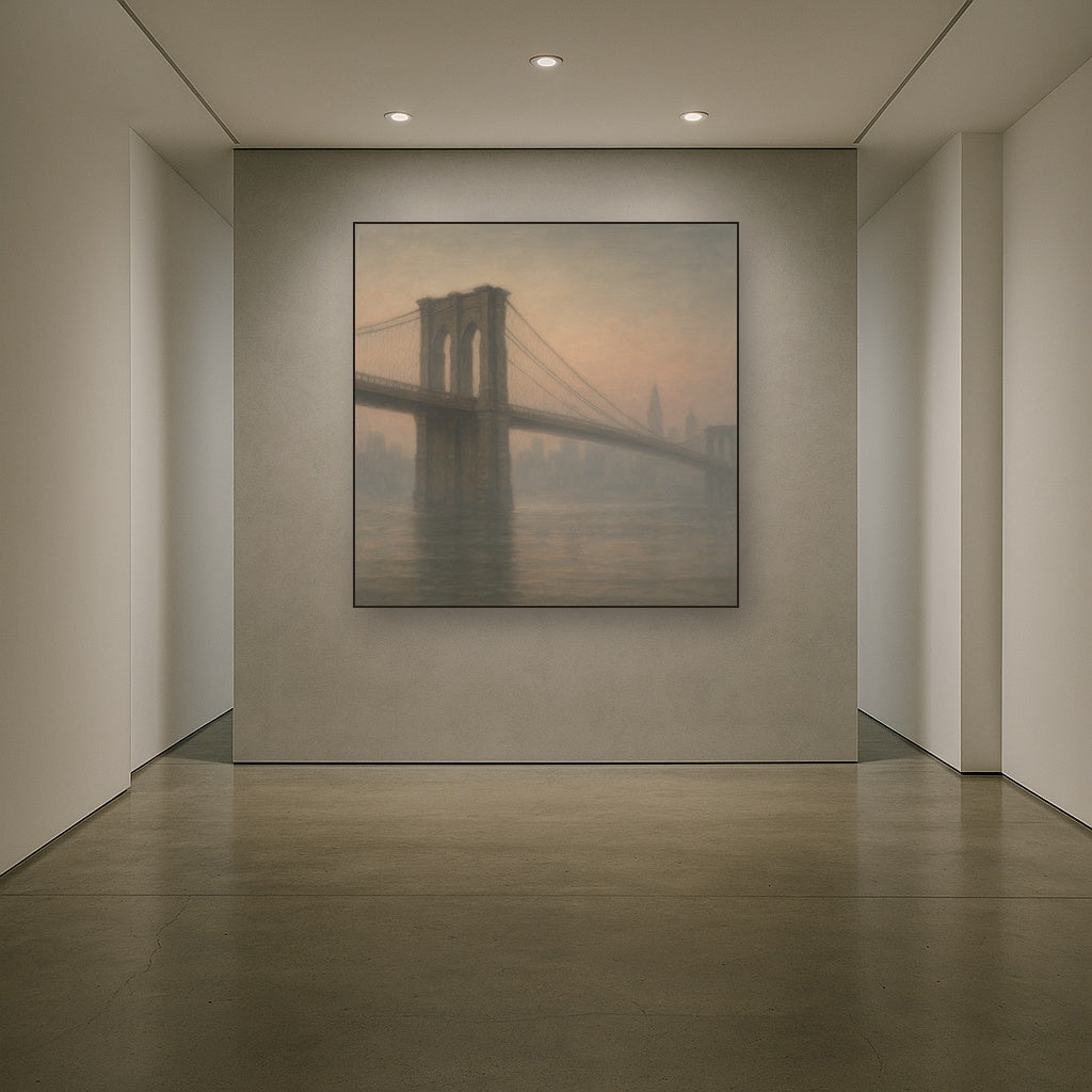 Brooklyn Bridge in Morning River Mist No. 13 Oil Painting - View 5
