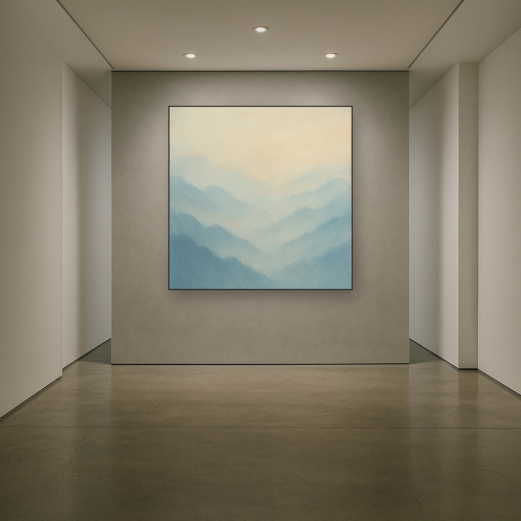 Alpine Mist Abstract Modern Oil Painting - Styled in Entryway Hallway