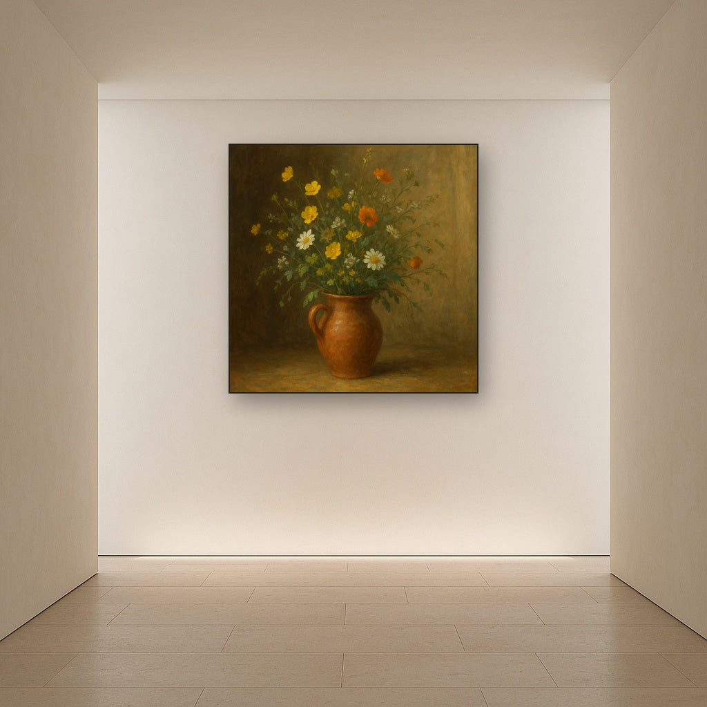 Vintage Meadow Wildflowers in Earthenware Jar No. 10 Fine Art Oil Painting - View 5
