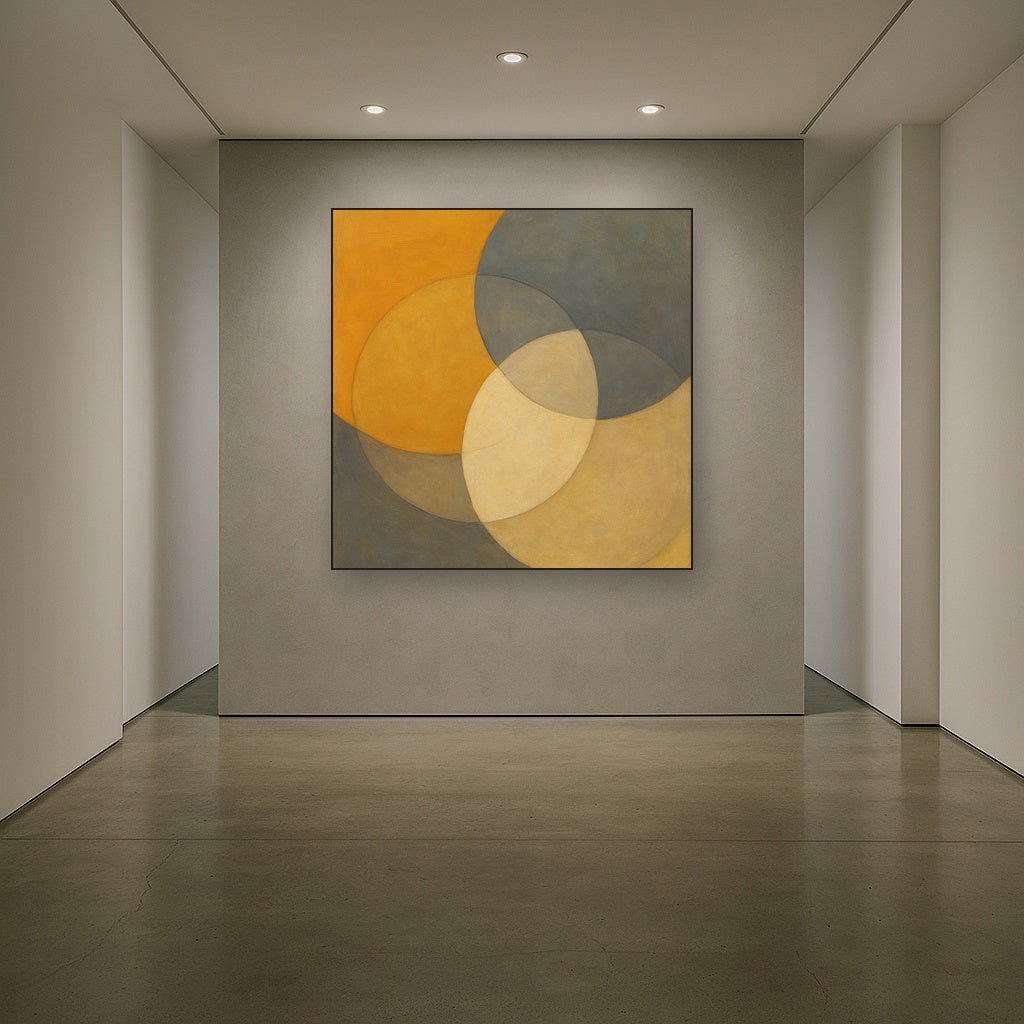 Intersecting Discs in Burnished Ochre & Slate No. 13 Fine Art Oil Painting - View 5
