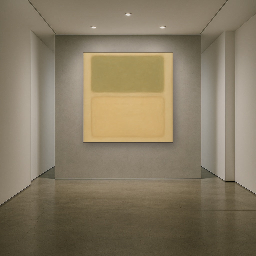Sage Olive & Pale Sandstone Minimalist Harmony No. 16 Oil Painting Staged in Bright Entryway and Hallway Gallery Wall, Hand Painted Fine Art on Linen