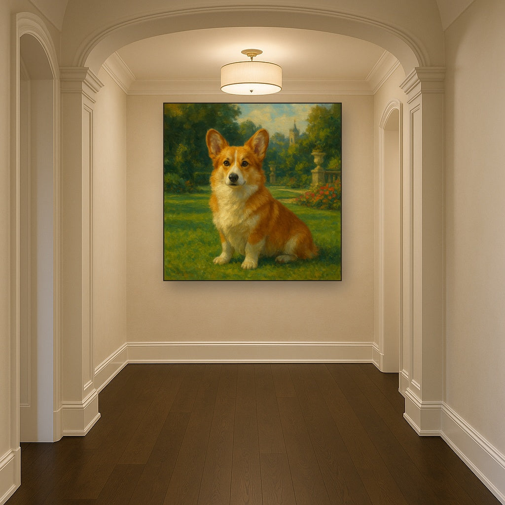 Pembroke Welsh Corgi in Royal English Garden No. 3 Fine Art Oil Painting - View 5