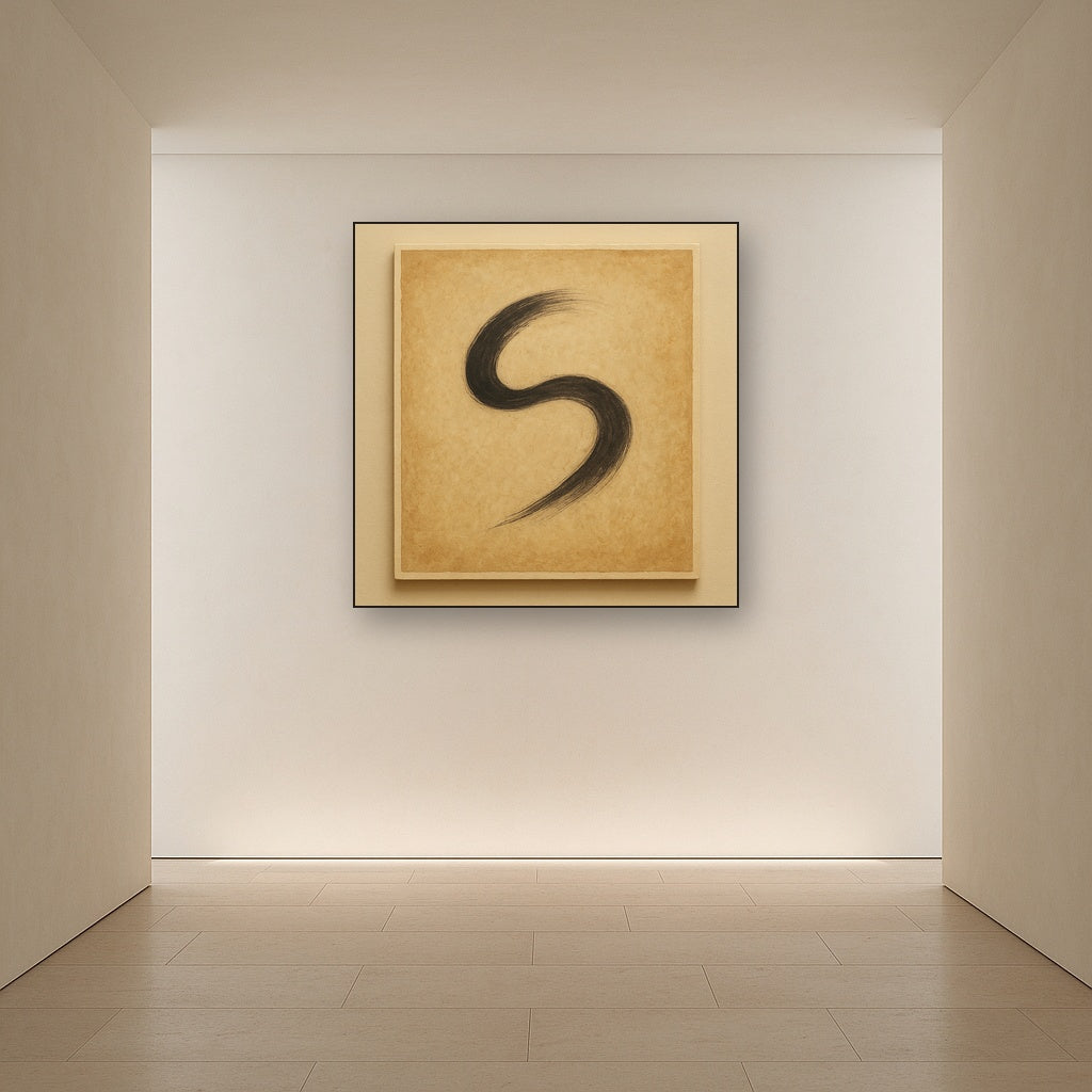 Aged Rice Paper & Charcoal Calligraphic Balance No. 26 Oil Painting - View 5