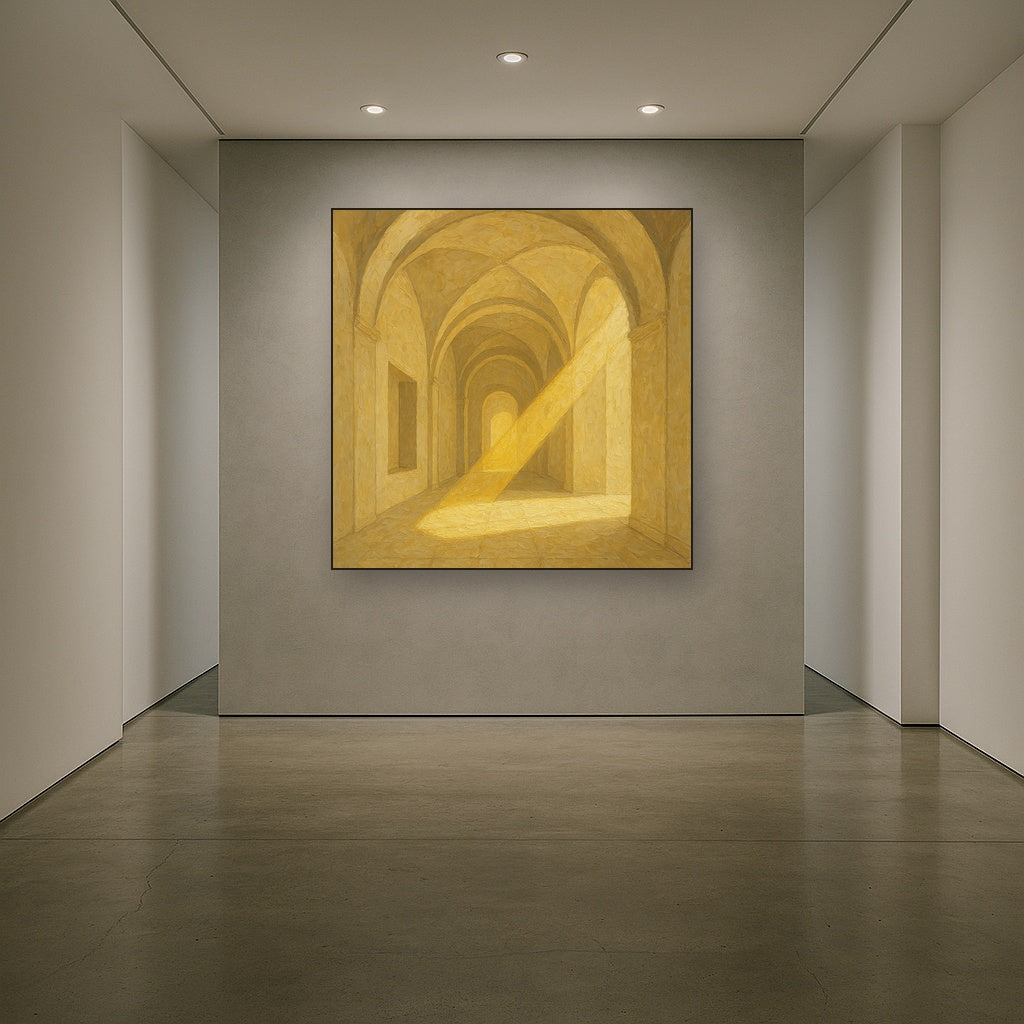 Modernist Vaulted Gallery Light Beam Oil Painting - Styled in Entryway Hallway