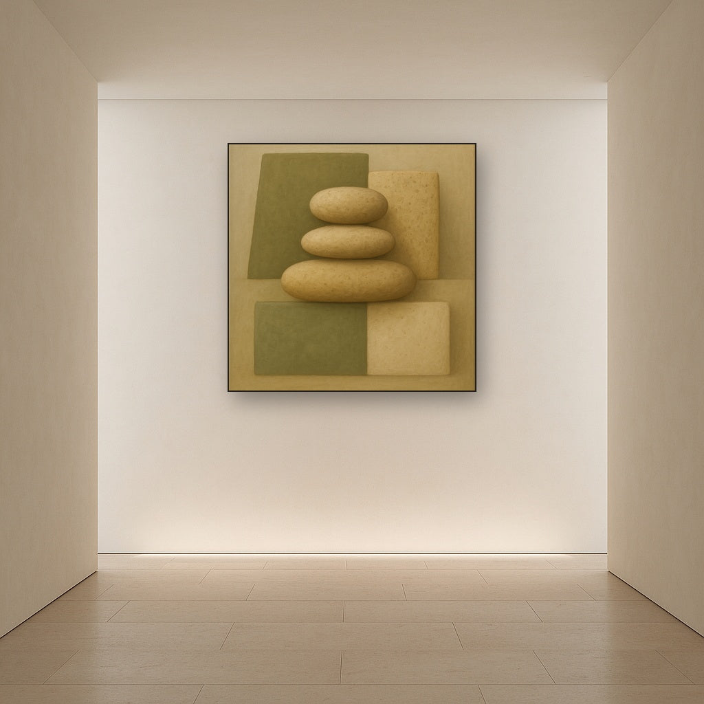 Muted Olive & Sandstone Geometric Balance Oil Painting - View 5