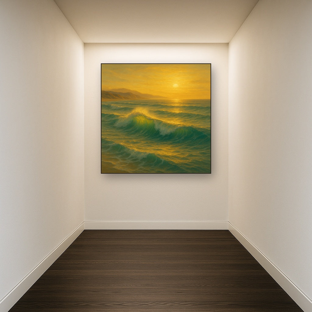 Golden Hour Sunlight on Ocean Swells No. 19 Oil Painting - View 5
