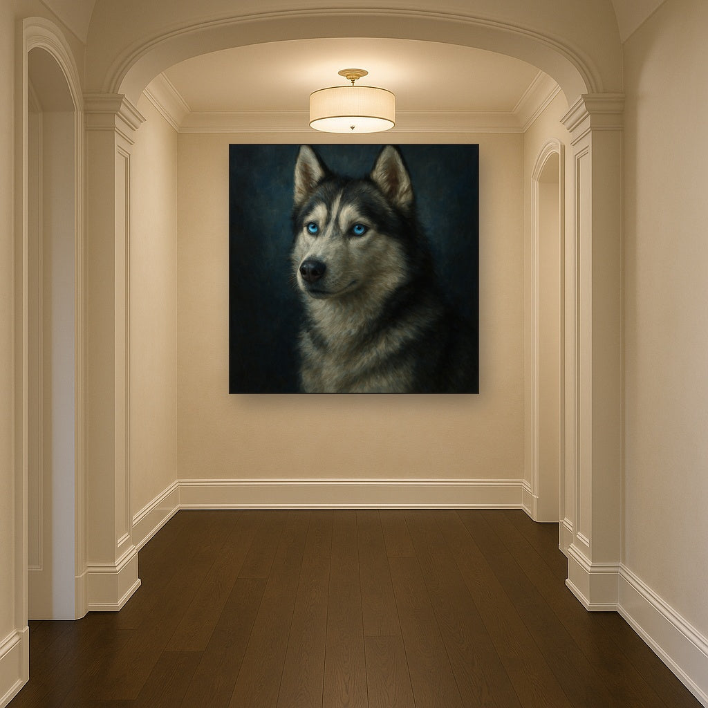 Siberian Husky with Luminous Ice Blue Eyes No. 9 Fine Art Oil Painting - View 5