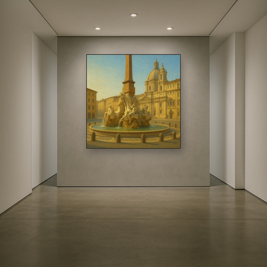 Rome Piazza Fountain in Morning Sunlight No. 7 Oil Painting - View 5
