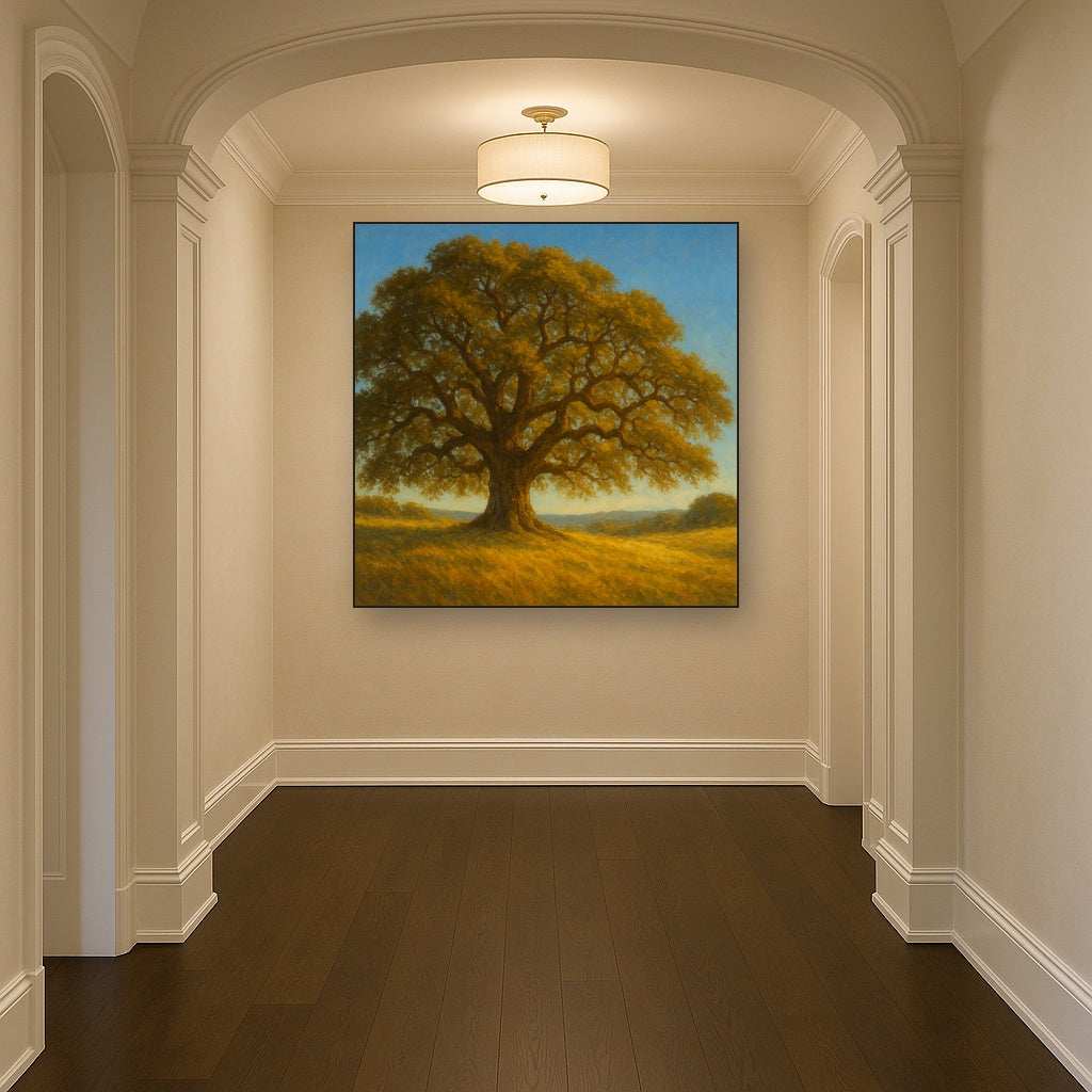 Old Oak Tree on Sunlit Meadow Ridge No. 8 Fine Art Oil Painting - View 5