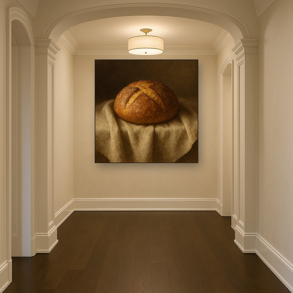 Artisan Sourdough Boule & Linen Drapery Oil Painting - View 5