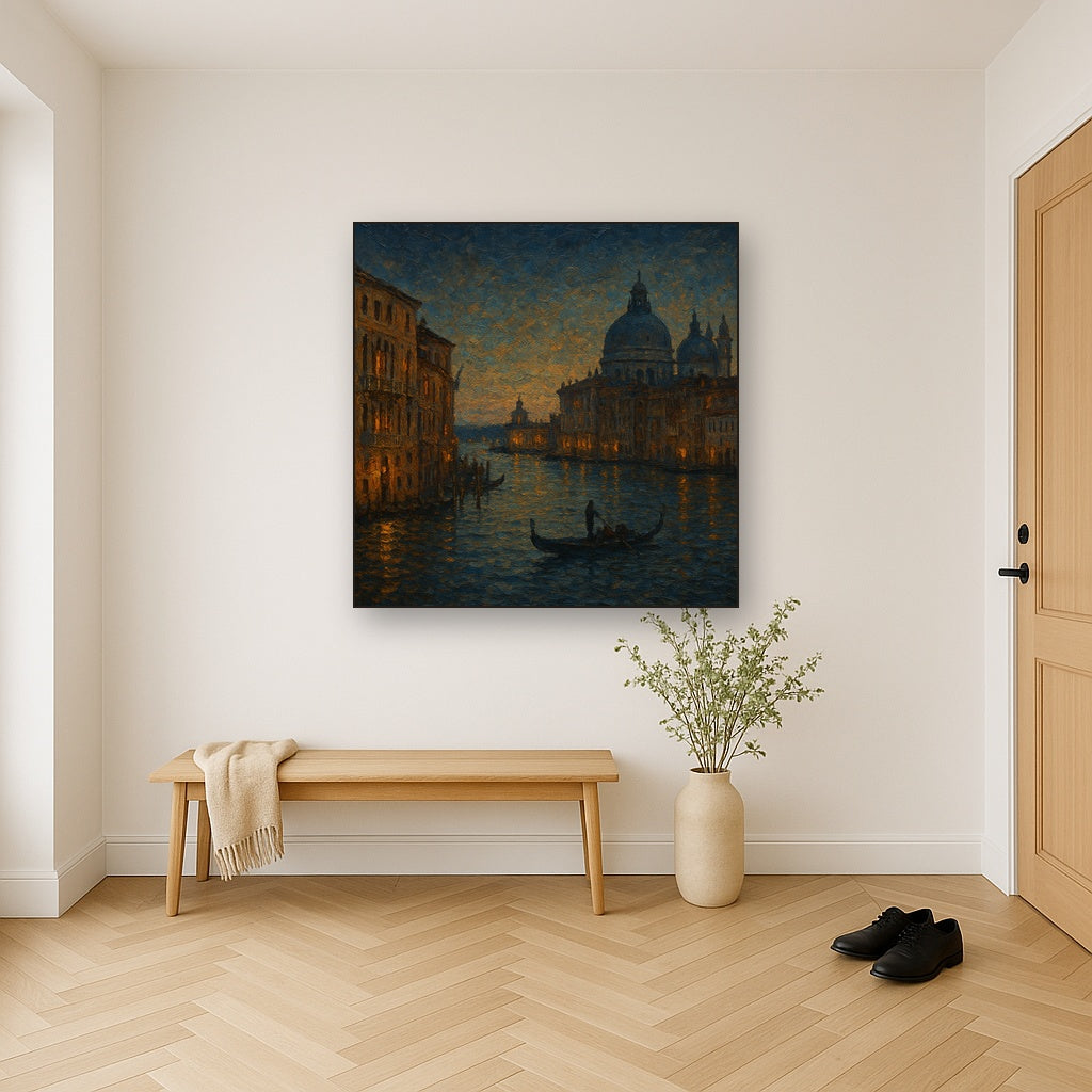 Vintage Venetian Grand Canal at Twilight Oil Painting - Styled in Entryway Hallway