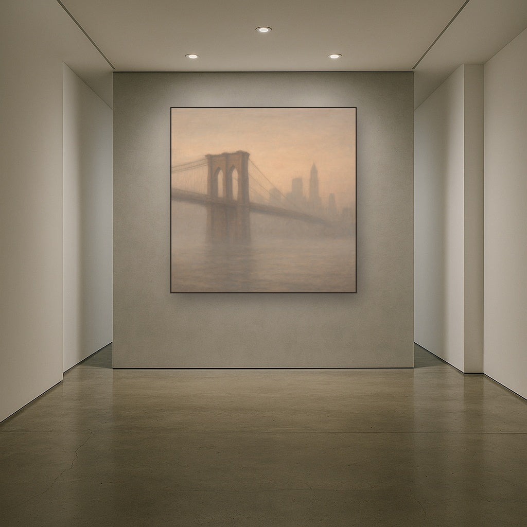 Brooklyn Bridge in Morning River Mist No. 11 Oil Painting - View 5