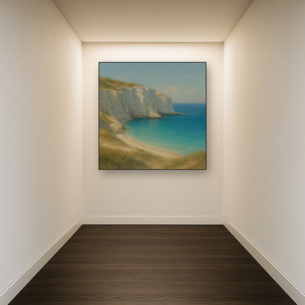 Mediterranean White Cliffs & Turquoise Cove No. 14 Oil Painting - View 5