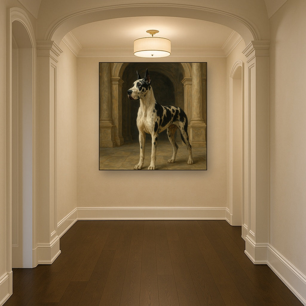 Regal Great Dane in Grand Architectural Hall No. 9 Fine Art Oil Painting - View 5