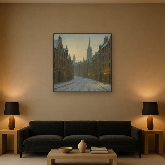 Edinburgh Old Town Royal Mile in Snow No. 25 Oil Painting - View 2