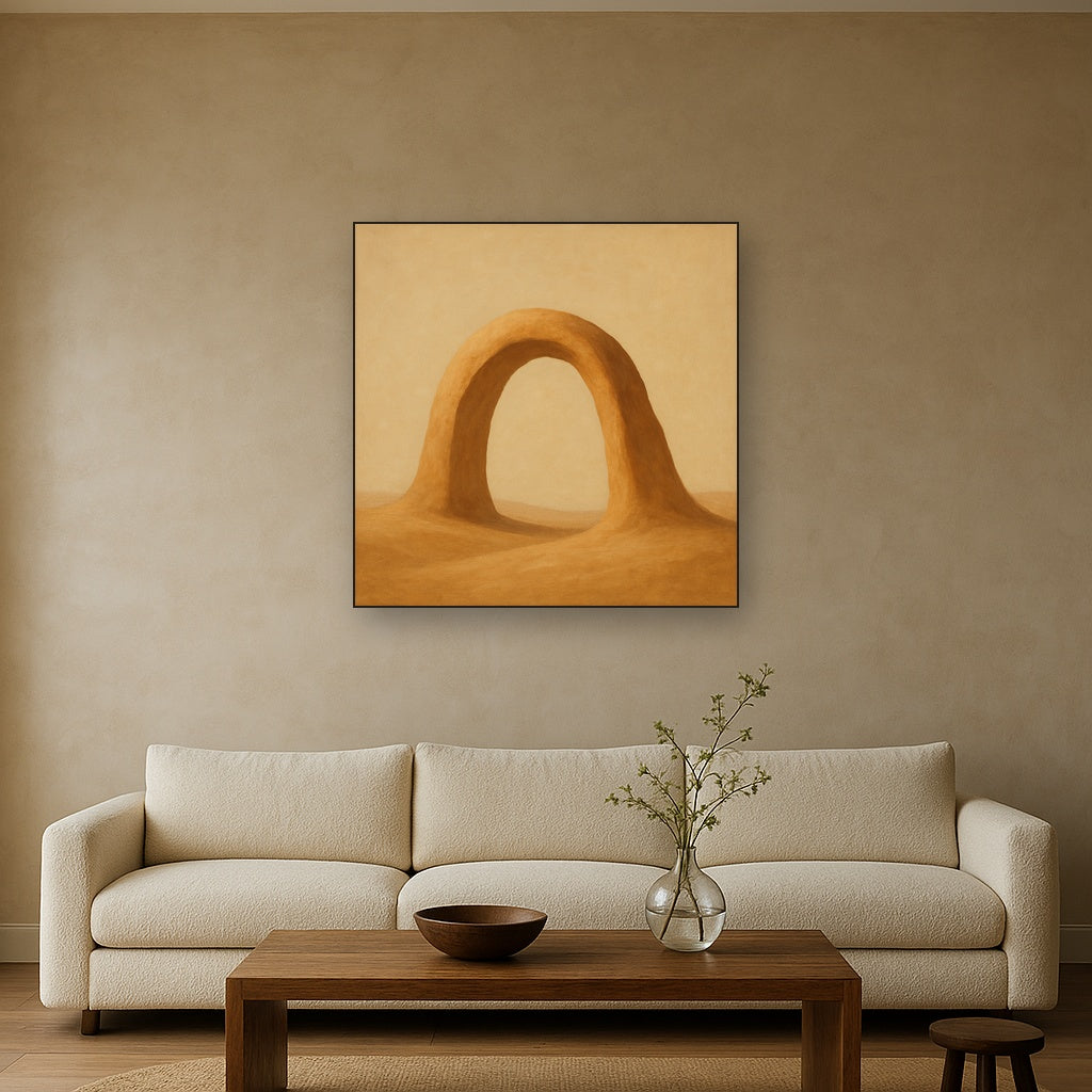 Warm Beige Travertine Arch No. 1 - Modern Fine Art Oil Painting - View 2