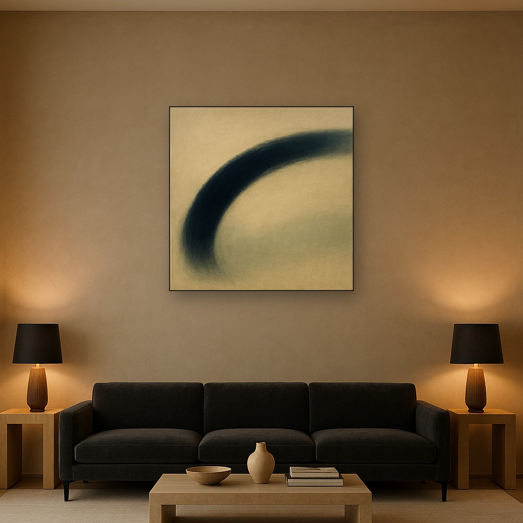 Navy Indigo & Warm Sand Sweep No. 2 - Modern Fine Art Oil Painting - View 2