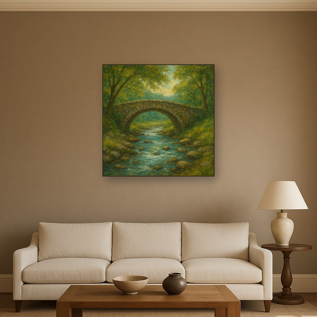 Old Stone Bridge over Bubbling Country Stream No. 10 Fine Art Oil Painting - View 2