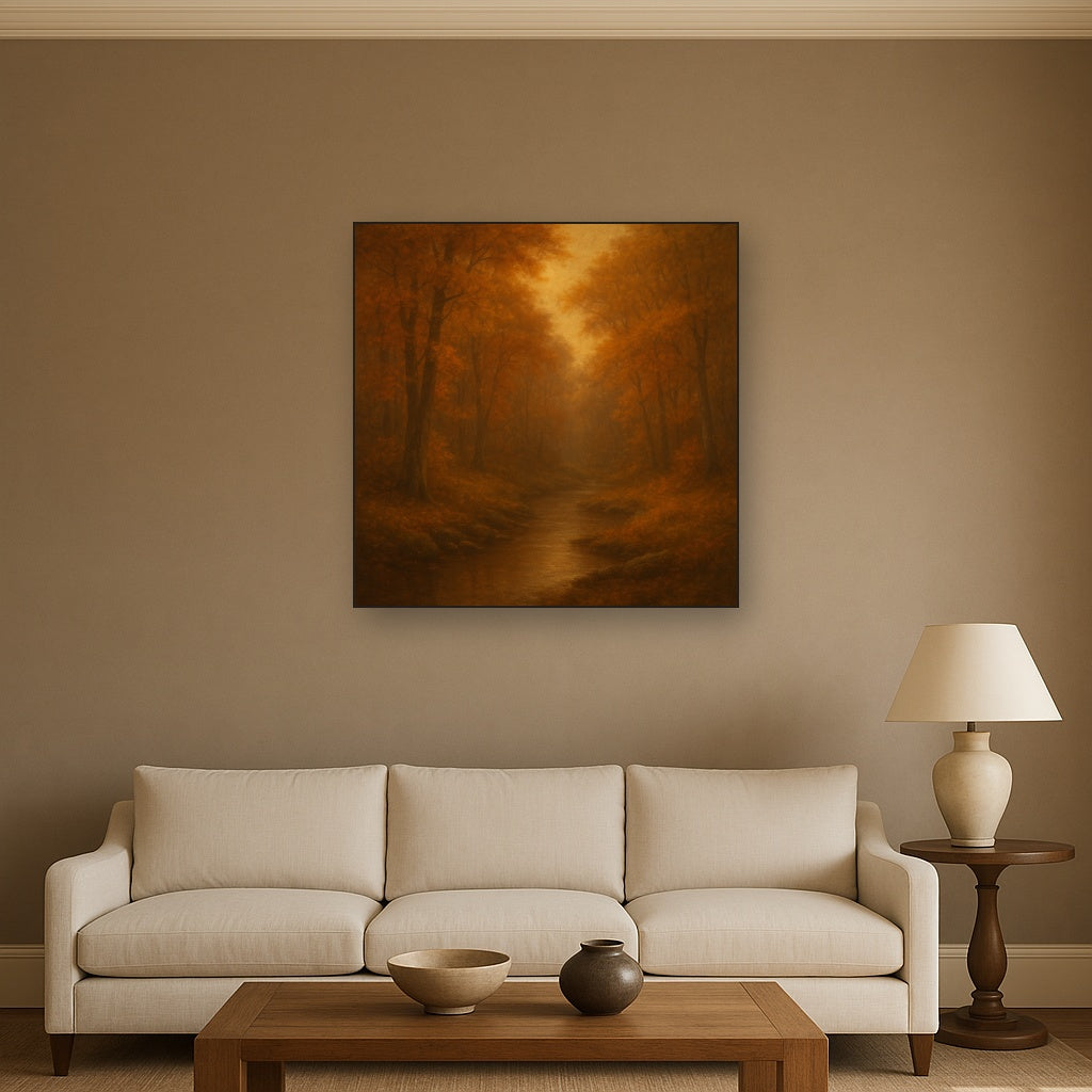 Secluded Woodland Brook in Autumn Glow No. 8 Oil Painting - View 2