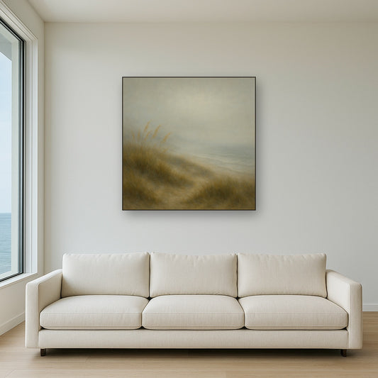 Ethereal Coastal Sea Fog over Silent Dunes Fine Art Oil Painting - View 2