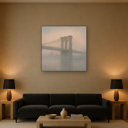 Brooklyn Bridge in Morning River Mist No. 5 Oil Painting - View 2