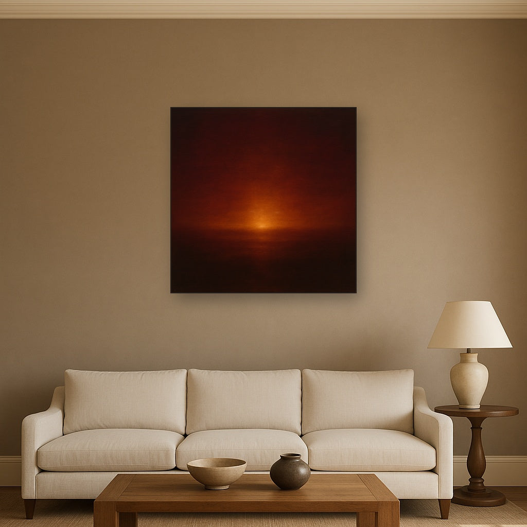 Deep Garnet & Amber Candlelight Horizon No. 17 Oil Painting - View 2